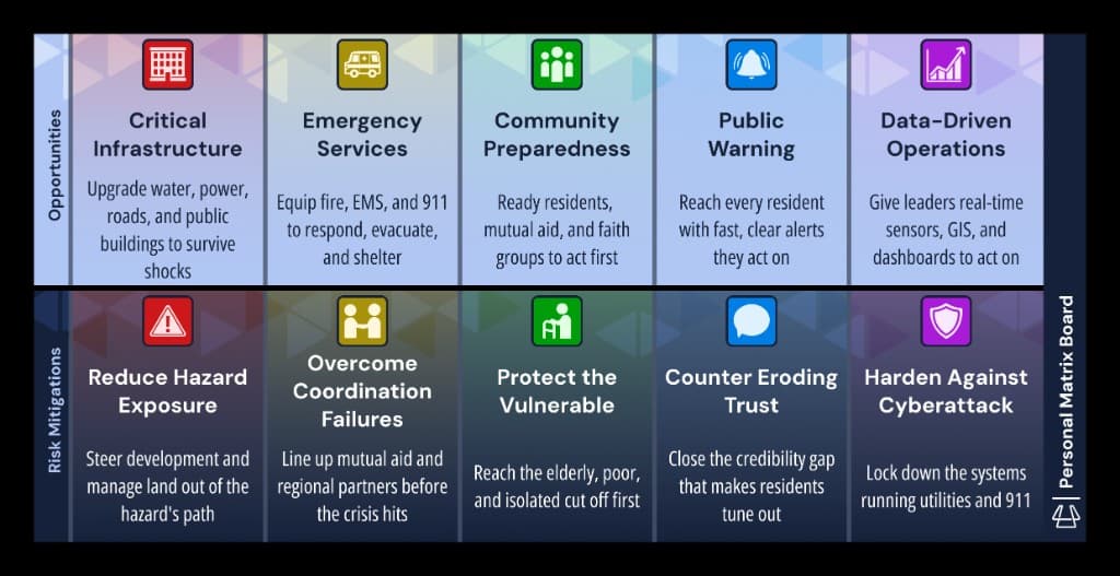 Strategic Prioritization board with opportunity and risk mitigation categories